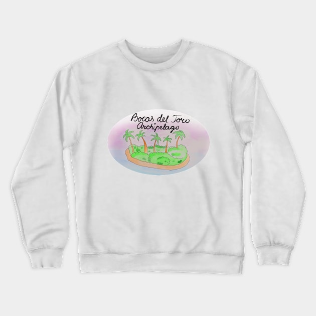 Bocas del Toro Archipelago watercolor Island travel, beach, sea and palm trees. Holidays and rest, summer and relaxation Crewneck Sweatshirt by grafinya